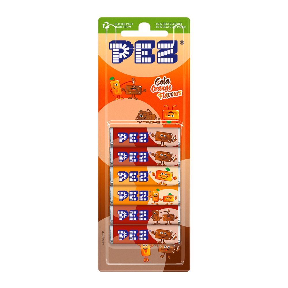 Pez 6 Pack Cola & Orange Refills - 18 Count