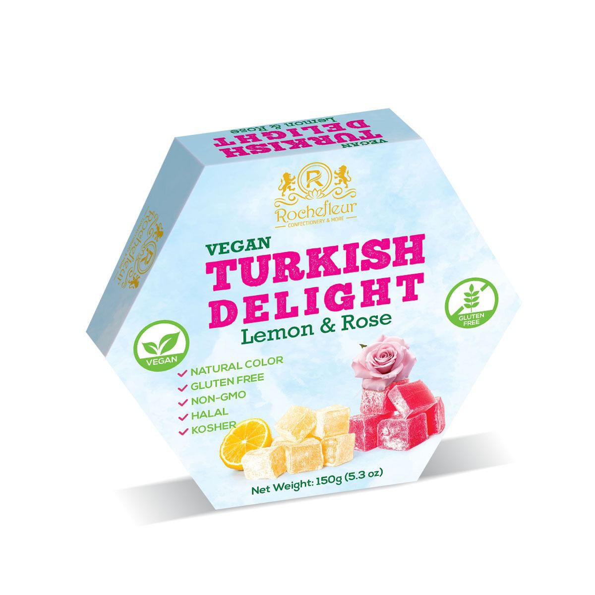 Rochefleur Rose & Lemon Turkish Delight 150g - 8 Count