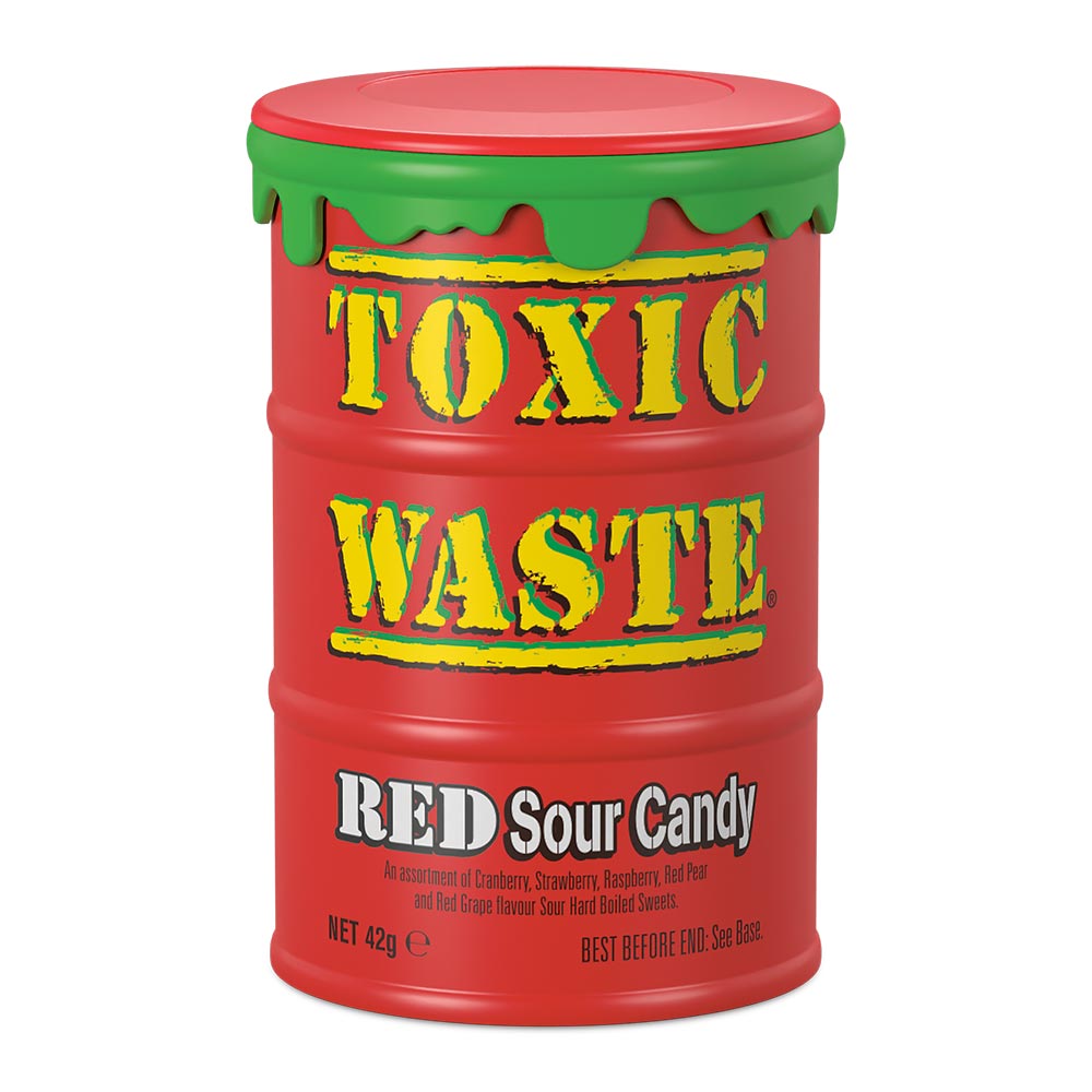 Toxic Waste Sour Red Candy Drums - 12 Count