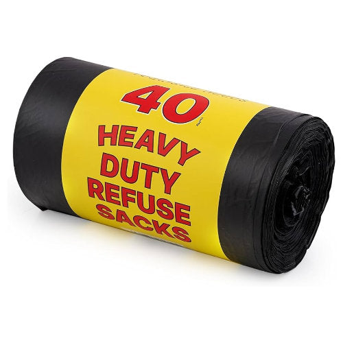 Heavy Duty Black Bin Bags Refuse Sacks - 40 Count