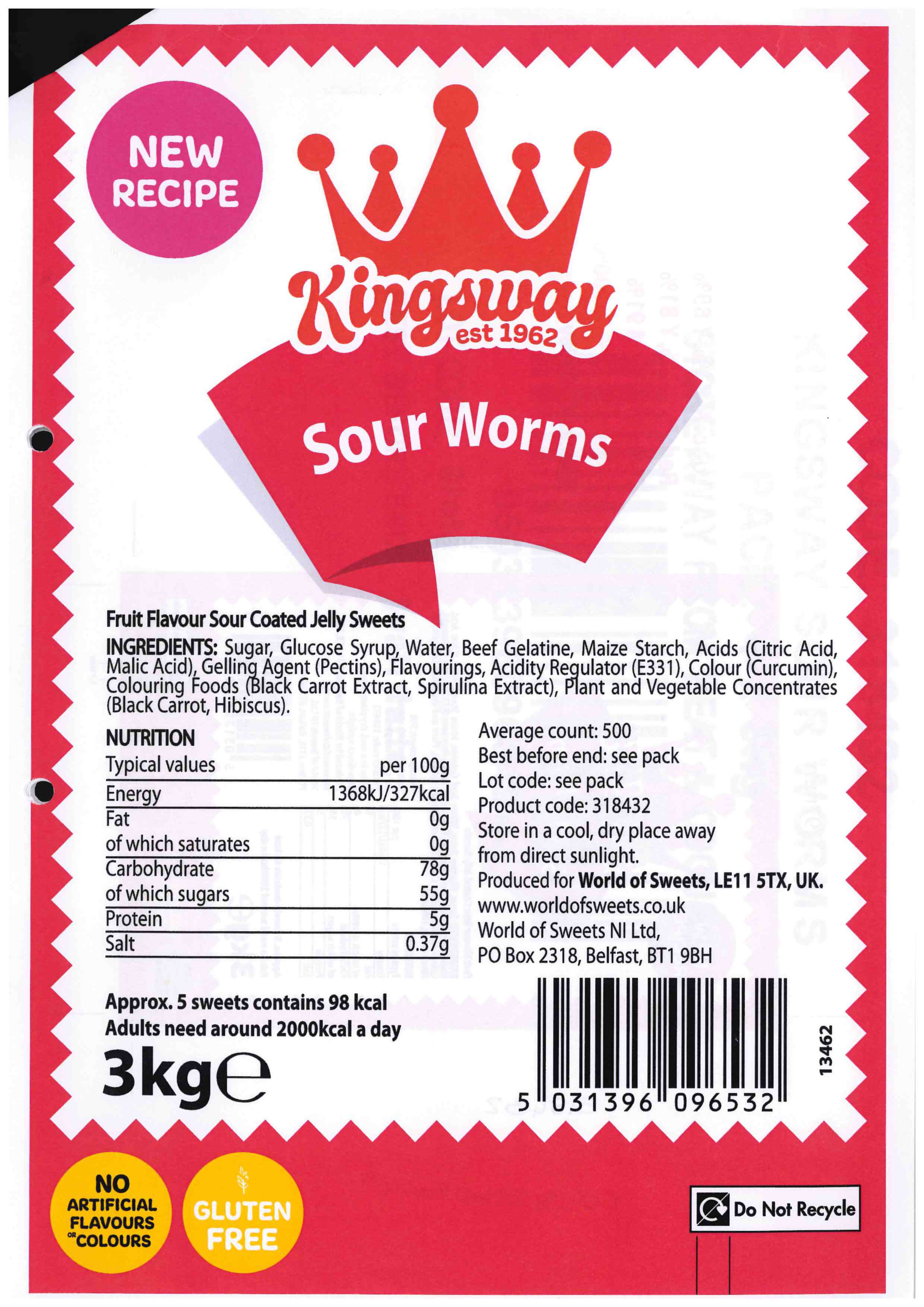 Kingsway Sour Gummy Worms - 3kg