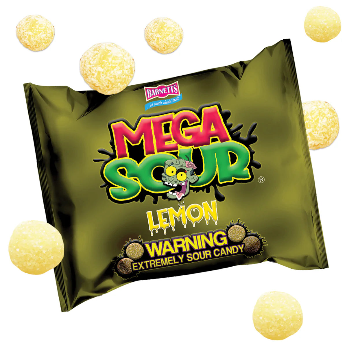 Barnett's Mega Sour Lemon Candy Bags 104g - 12 Count