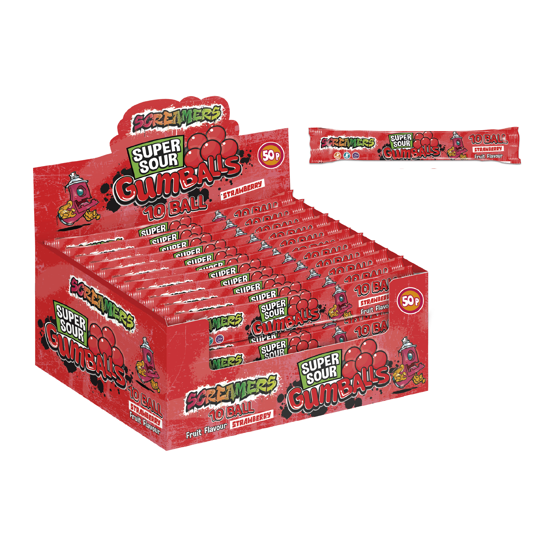 Zed Candy Screamers Strawberry 10pk Gumball 54g - 24 Count