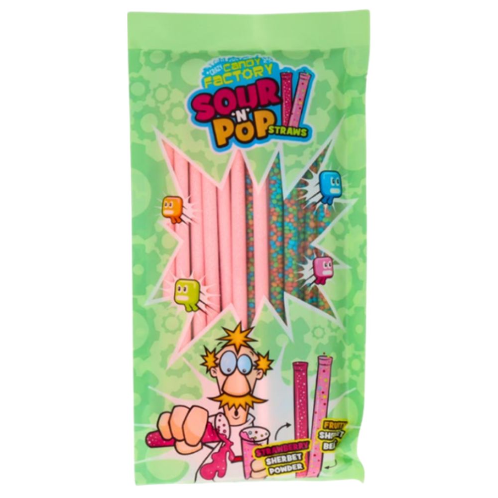 Crazy Candy Factory Sour n Pop Straws 80g - 12 Count