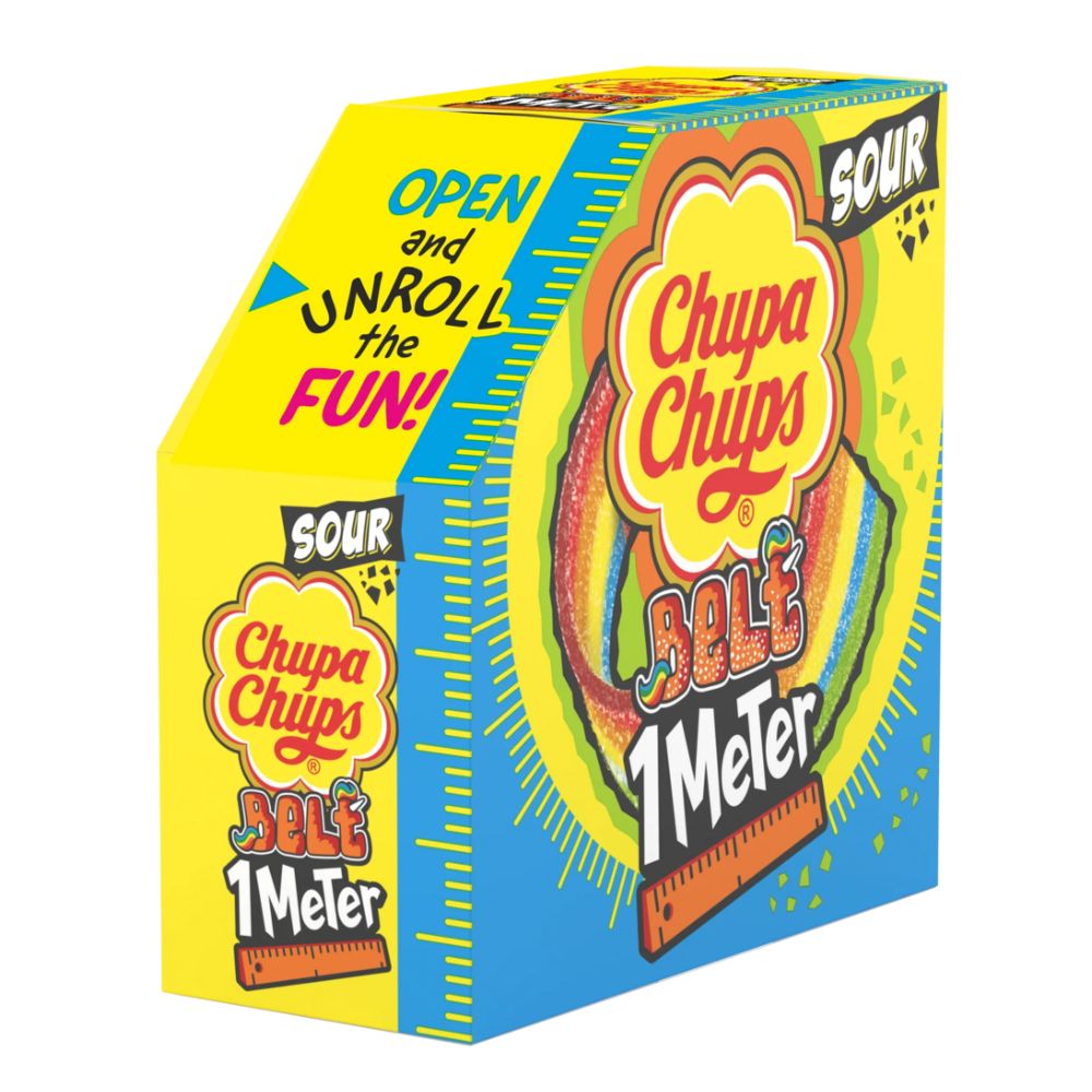 Chupa Chups 1 Metre Sour Fruit Belts 55g - 12 Count