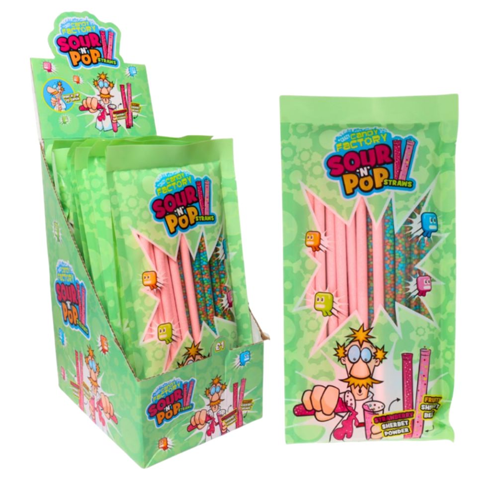 Crazy Candy Factory Sour n Pop Straws 80g - 12 Count