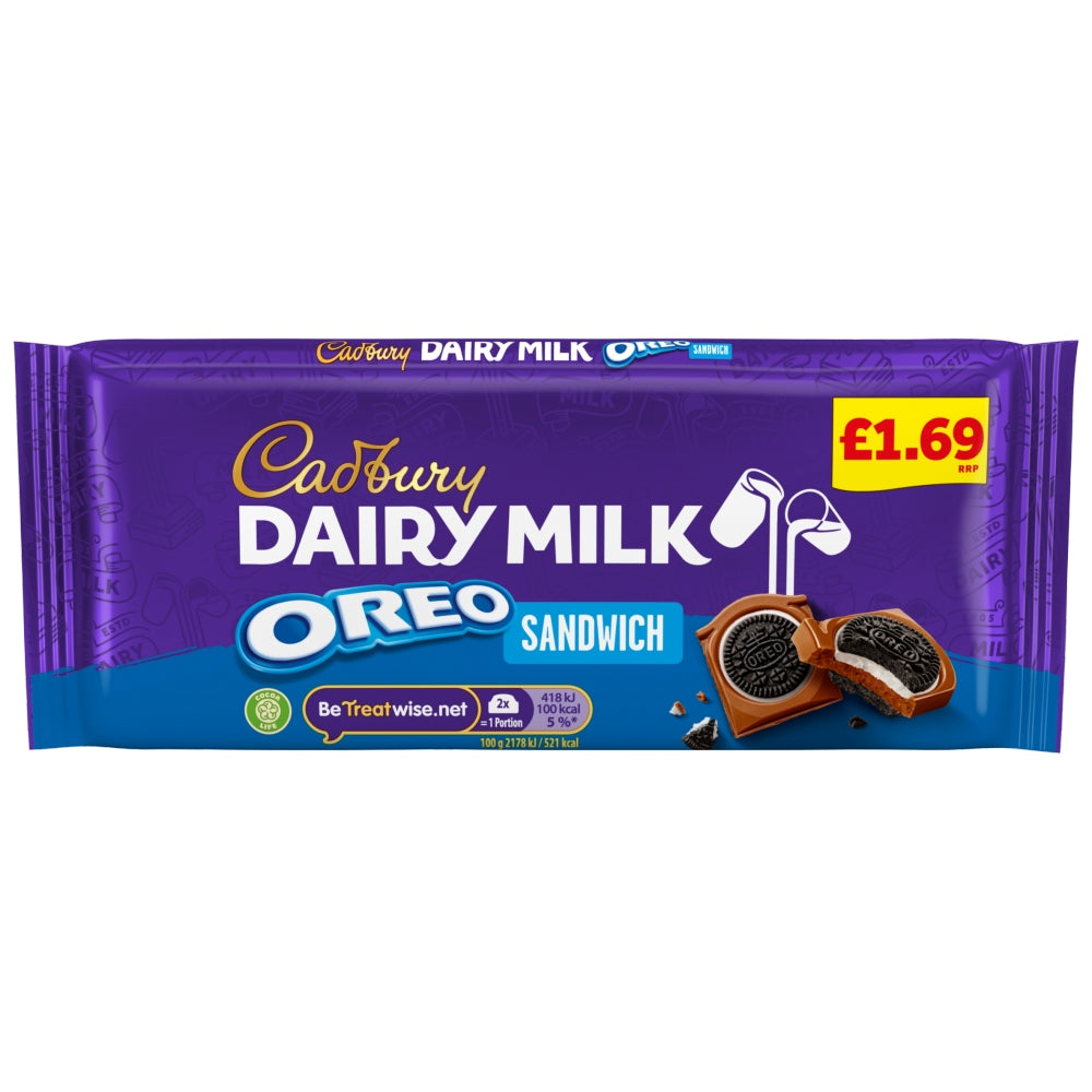Cadbury Dairy Milk Oreo Sandwich Chocolate Bar 96g PMP £1.69 - 15 Count