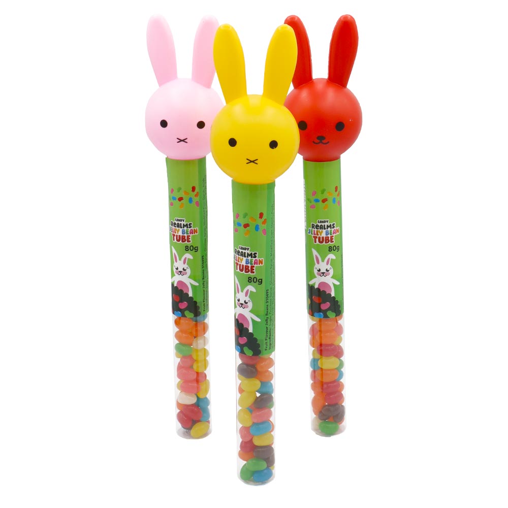 Candy Realms Jelly Beans Bunny Tubes 80g - 12 Count