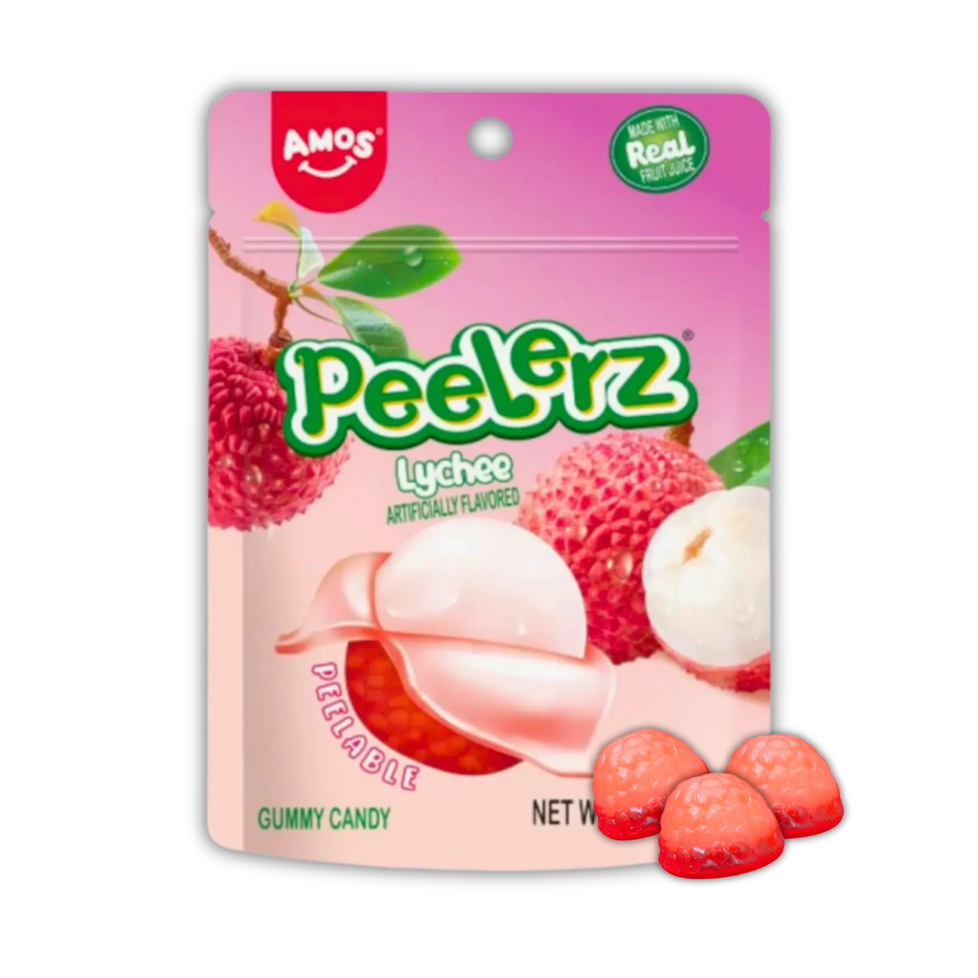 Amos Gummy Lychee Peelerz 120g - 12 Count