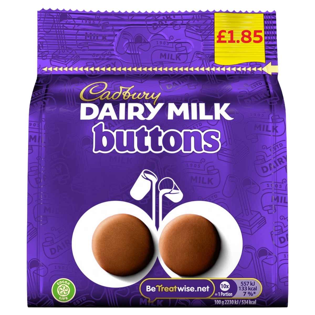 Cadbury Dairy Milk Buttons Chocolate Bag 85g PMP £1.85 - 10 Count