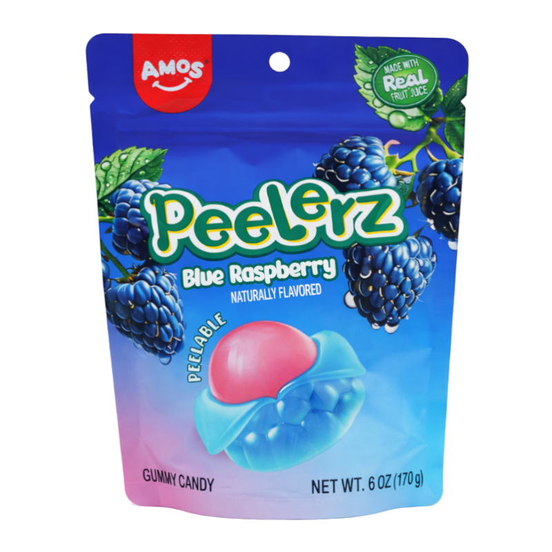 Amos Gummy Blue Raspberry Peelerz 120g - 12 Count
