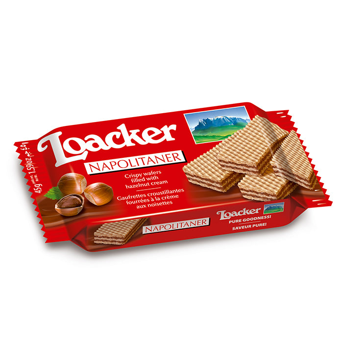 Loacker Napolitaner Hazelnut Wafers 45g - 25 Count
