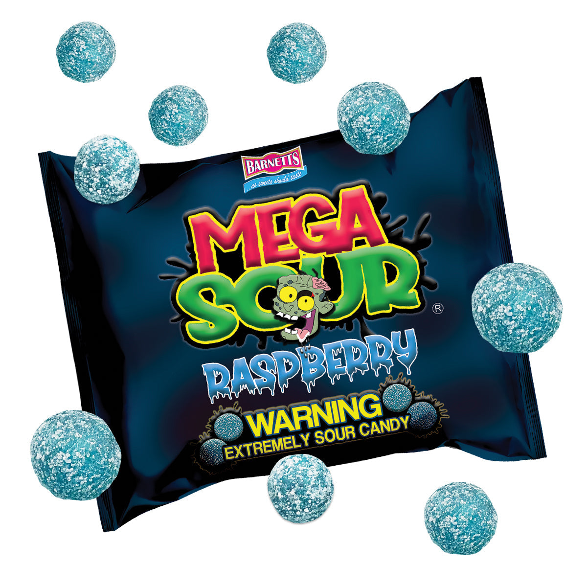 Barnett's Mega Sour Raspberry Candy Bags 104g - 12 Count