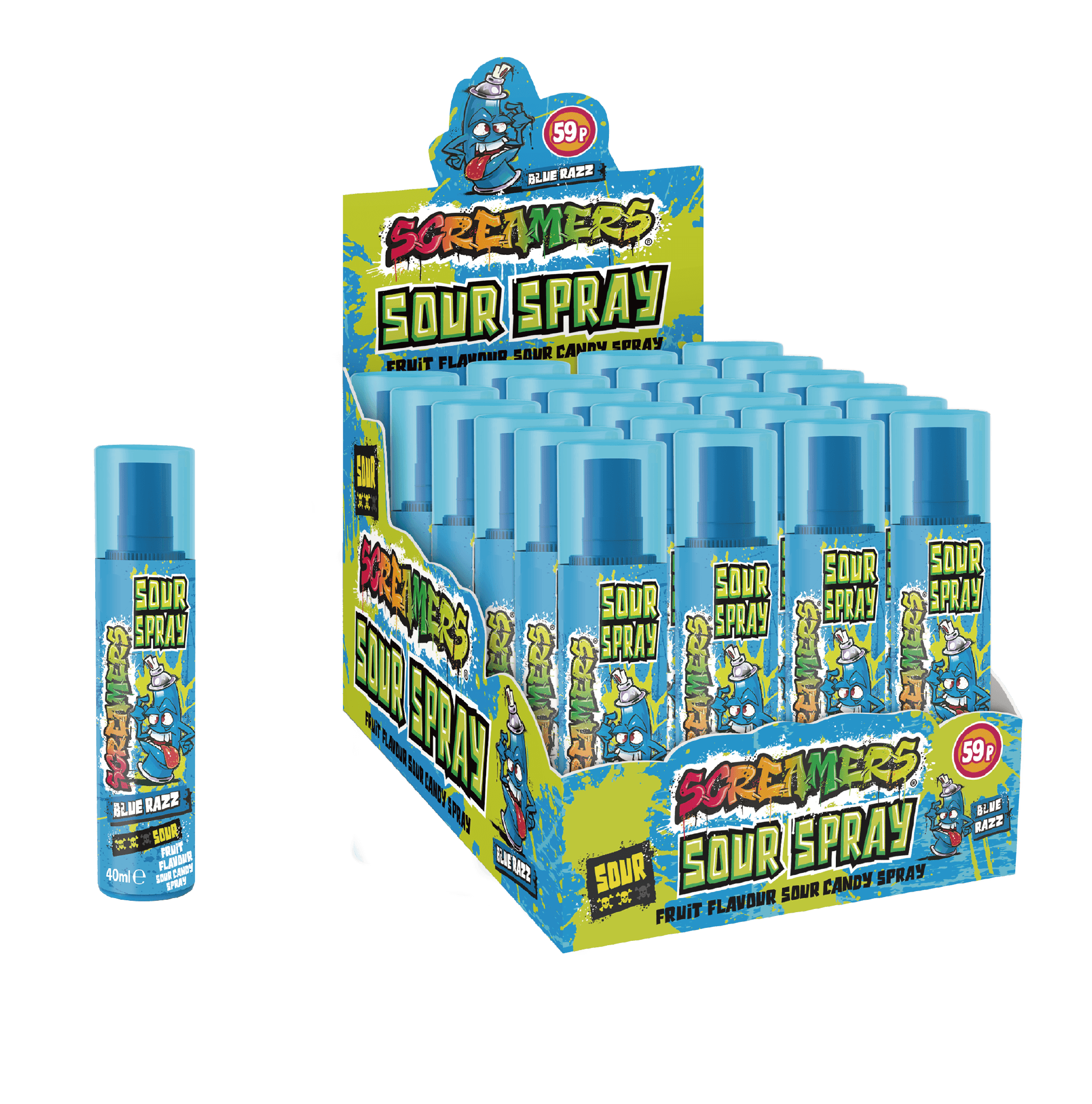 Zed Candy Screamers Blue Raspberry Spray 40ml - 24 Count