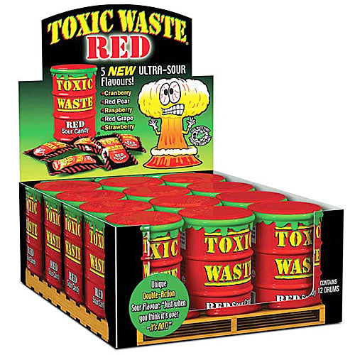 Toxic Waste Sour Red Candy Drums - 12 Count