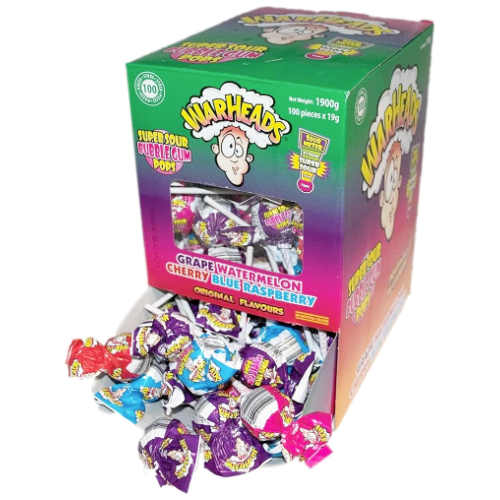 Warheads Super Sour Bubblegum Pops - 100 Count