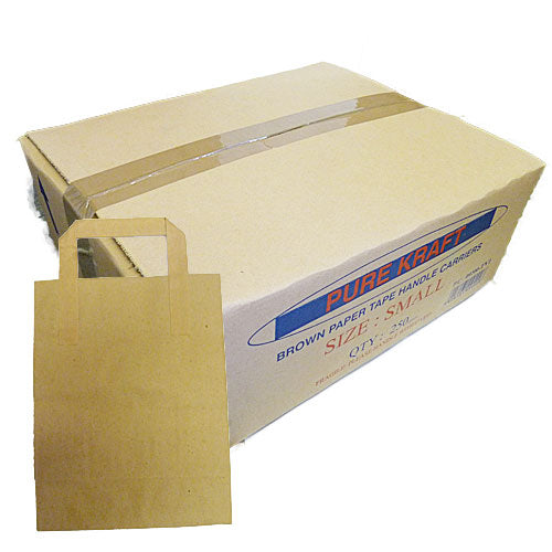 Small Pure Kraft Paper Carrier Bags - 250 Count
