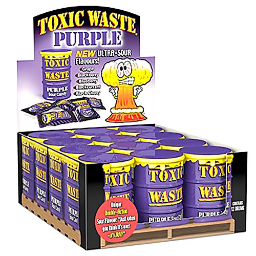 Toxic Waste Sour Purple Candy Drums - 12 Count