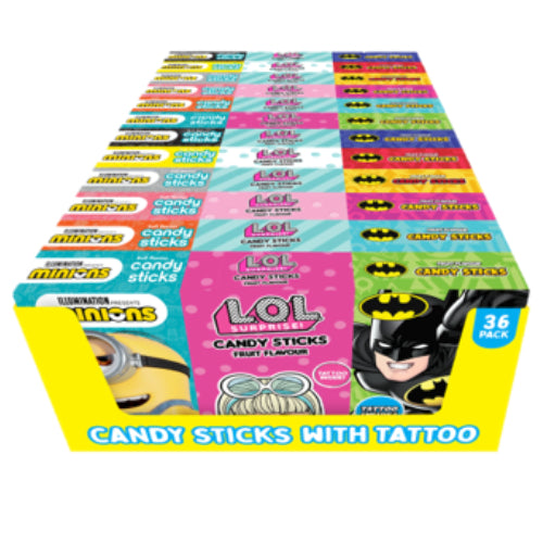License Mix Candy Sticks & Tattoo - 36 Count